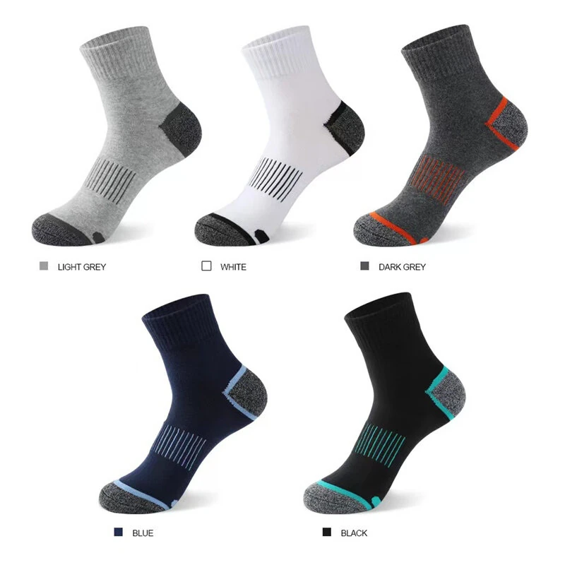 (image for) 5 Pairs High Quality Men's Socks Casual Breathable Sports Running Socks Men Cotton Socks Autumn Winter Ankle Socks For Men Comfy Anti Odor & Sweat Absorption
